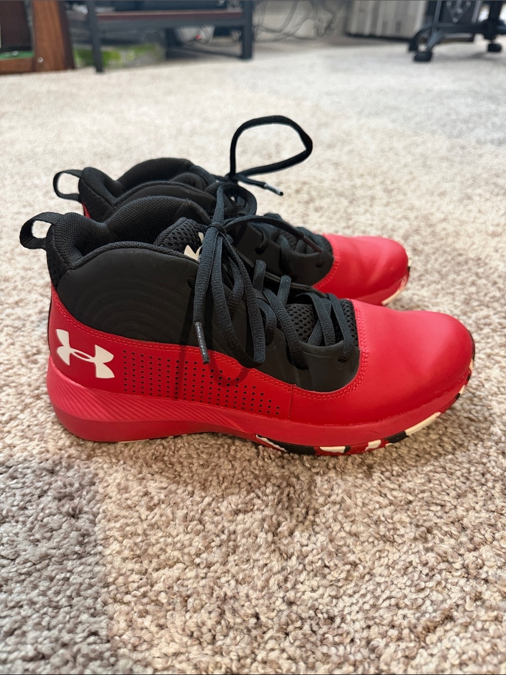 Under Armour Kids Red and Black High-Top Sneakers